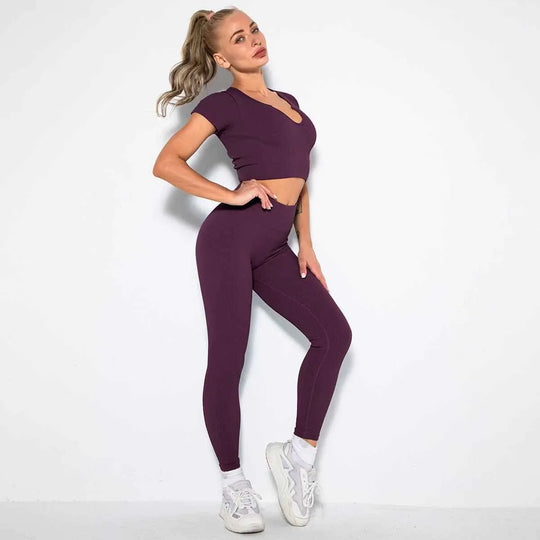 Seamless Sexy 2 Piece Active Wear Set - Women&