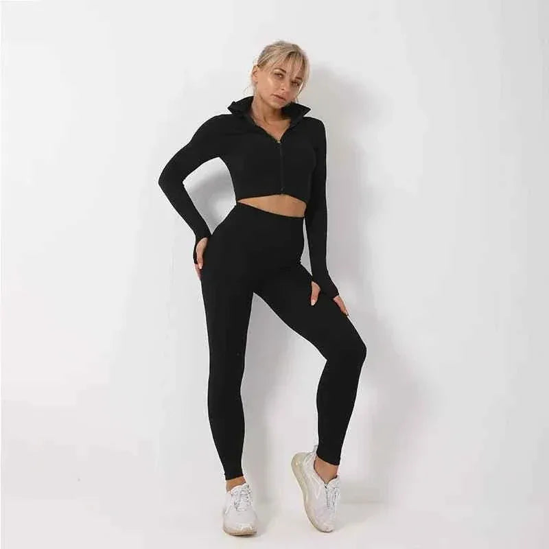 Women Long Sleeve and Pants Leggings Set Fitness Training Wear - Allen-Fitness