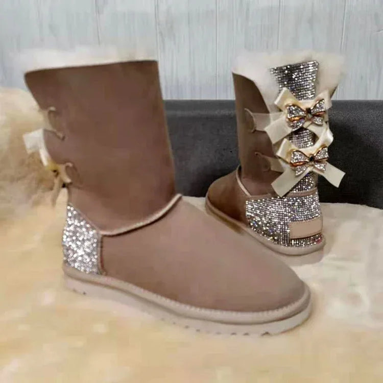 Warm winter boots outside two Bow pretty Women Boots, High Quality Warm snow boots in winter - Allen-Fitness