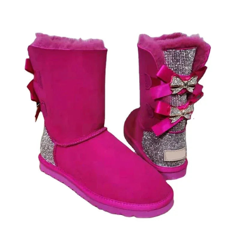 stylish winter boots for women in stock Sparkle with bow with jewel winter boots - Allen-Fitness