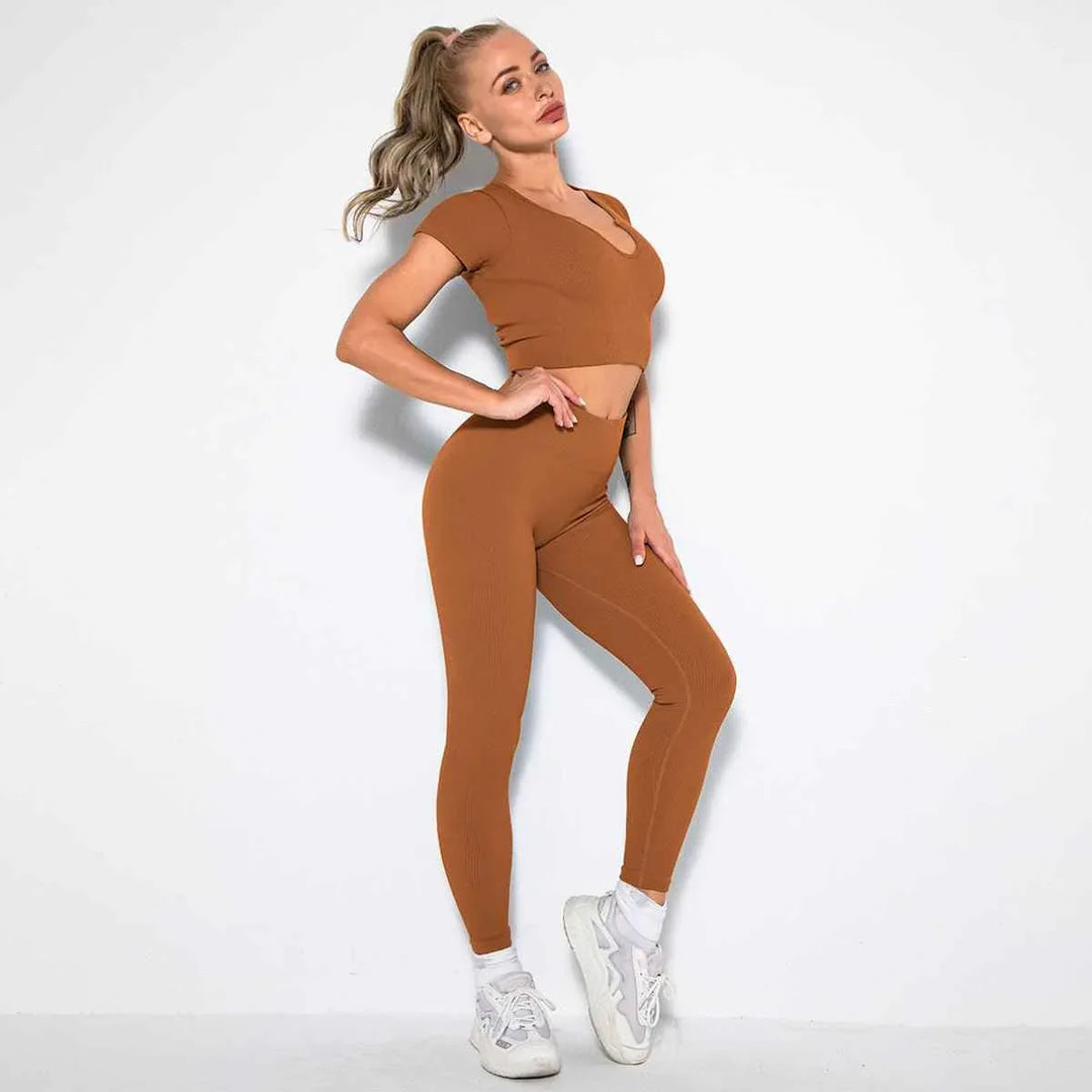 Seamless Sexy 2 Piece Active Wear Set - Women&