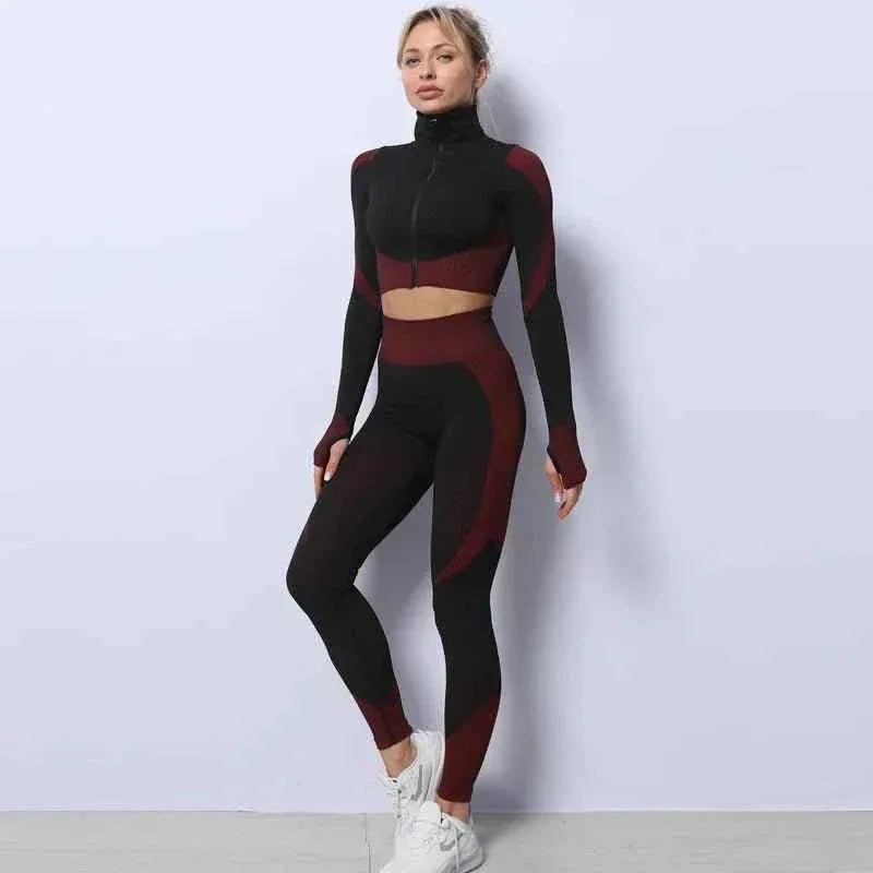 Women Long Sleeve and Pants Leggings Set Fitness Training Wear - Allen-Fitness