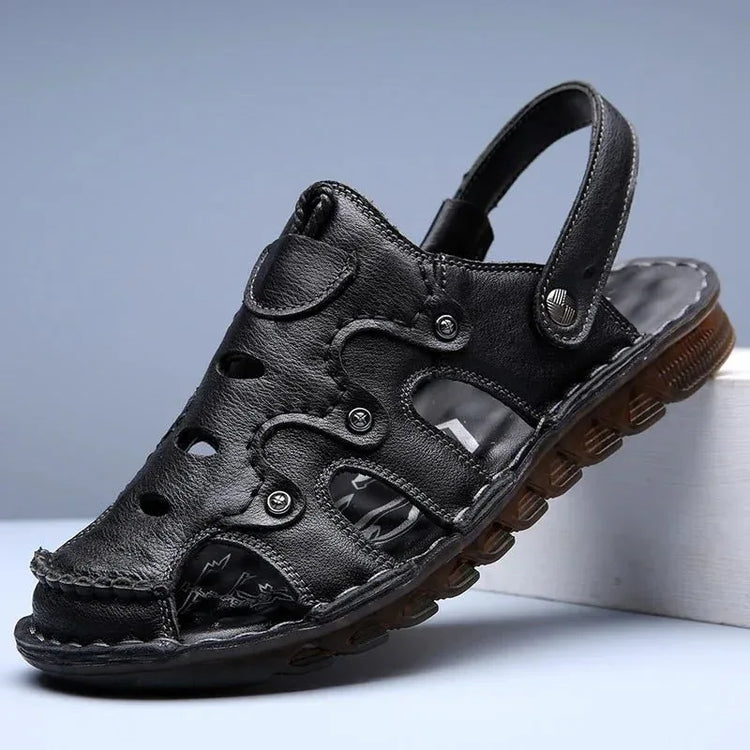 Men Leather Open-Toe Sandals - Dual Use, Black - Sizes BRA36 to BRA46 - Allen-Fitness