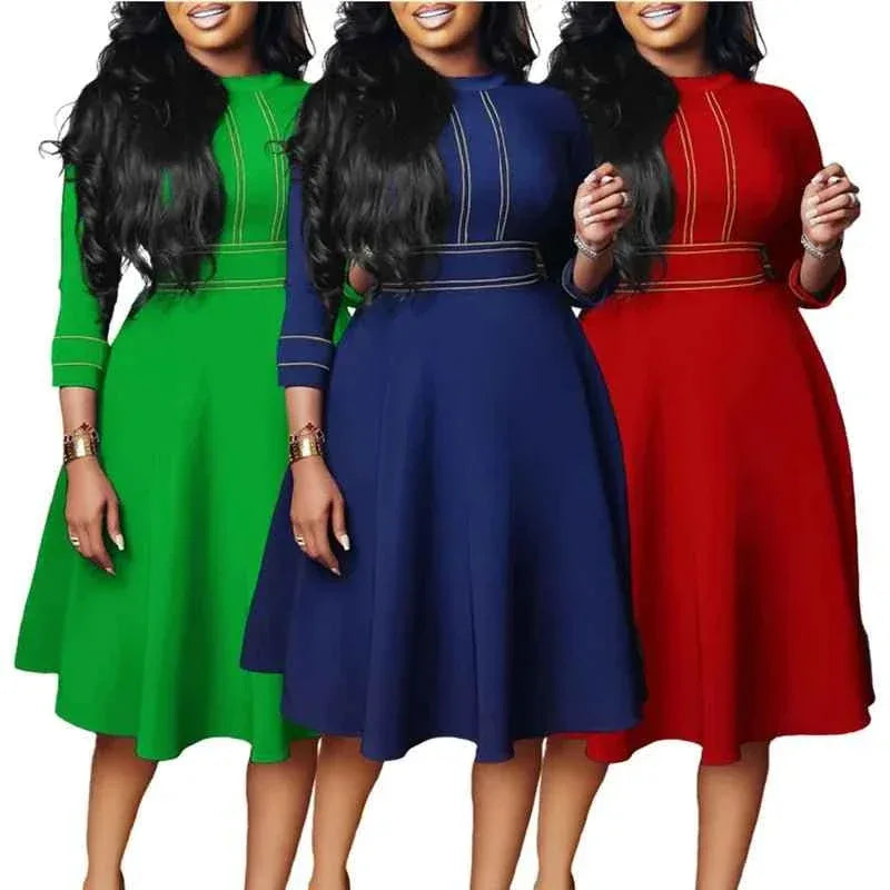 Latest Design Elegent Fall Dress Stand Neck 3 Quarter Sleeve A-line Party Dresses Women African Dresses For Women Clothing - Allen-Fitness