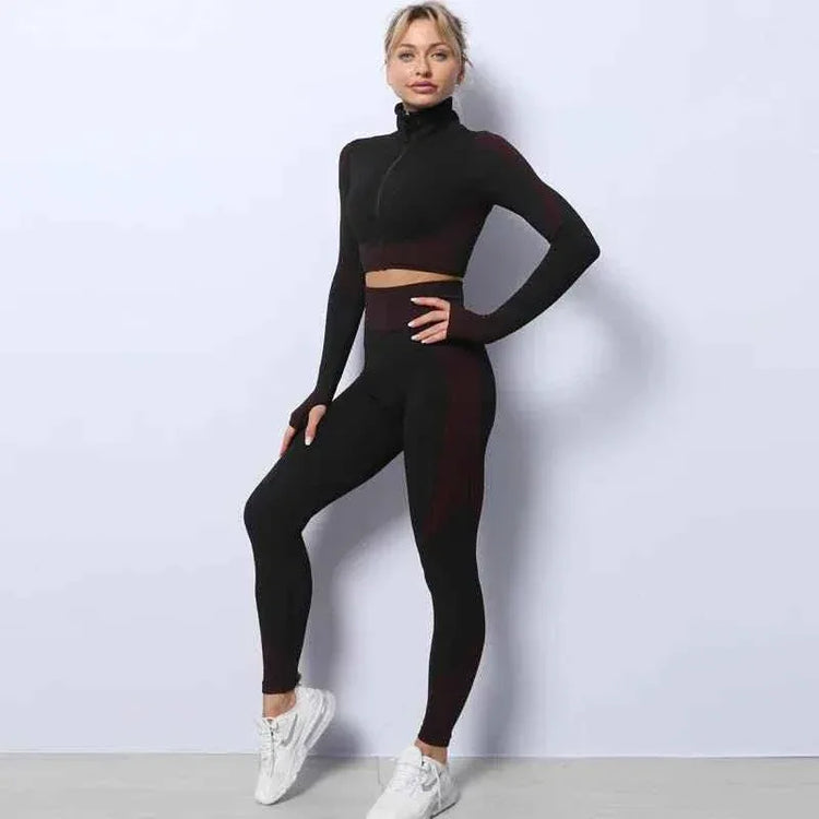 Women Long Sleeve and Pants Leggings Set Fitness Training Wear - Allen-Fitness