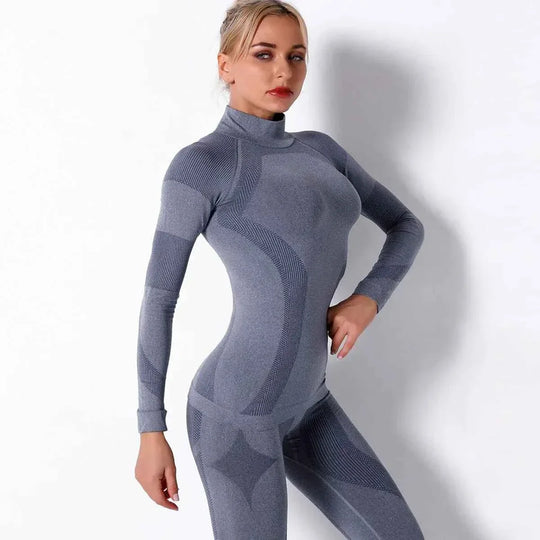 Seamless activewear Sports Stripe Long Sleeve Yoga Top - Quick-Drying Fitness Wear - Allen-Fitness