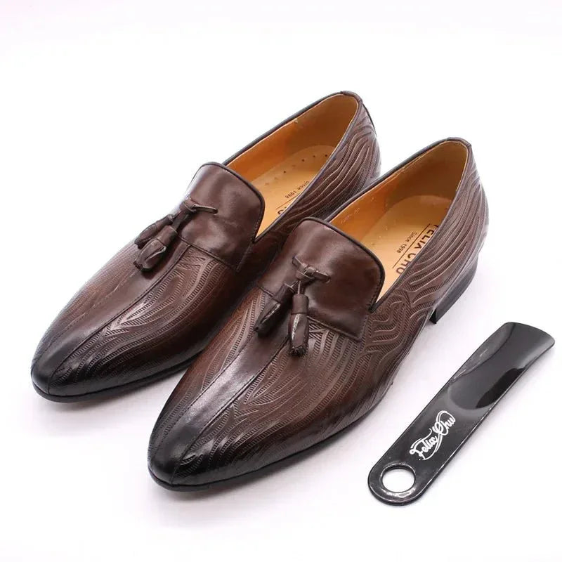 High quality men's leather shoes slip on casual tassel loafers driving - Allen-Fitness