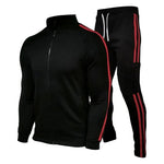 Men's Jogging Plus Size Sport Set with Three Stripes Zippered Collar - Outdoor Fitness Suit - Allen-Fitness