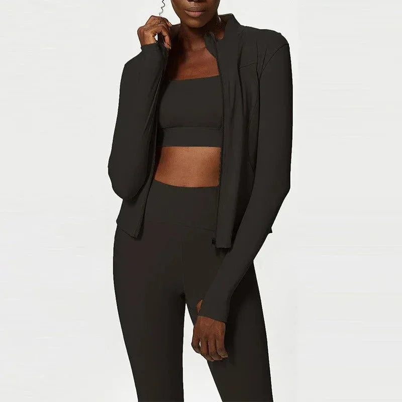 Plus Size Three-piece Athletic Wear Woman Xxl Size Sports Bra And Leggings Ladies Sexy Zipper Jacket Fitness Clothes Workout Set - Allen-Fitness
