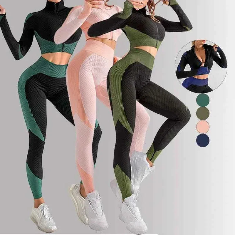 Women Long Sleeve and Pants Leggings Set Fitness Training Wear - Allen-Fitness