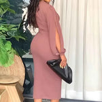 Puff Sleeve Bodycon Midi Dress - Elegant Office Dresses for Women - Allen-Fitness