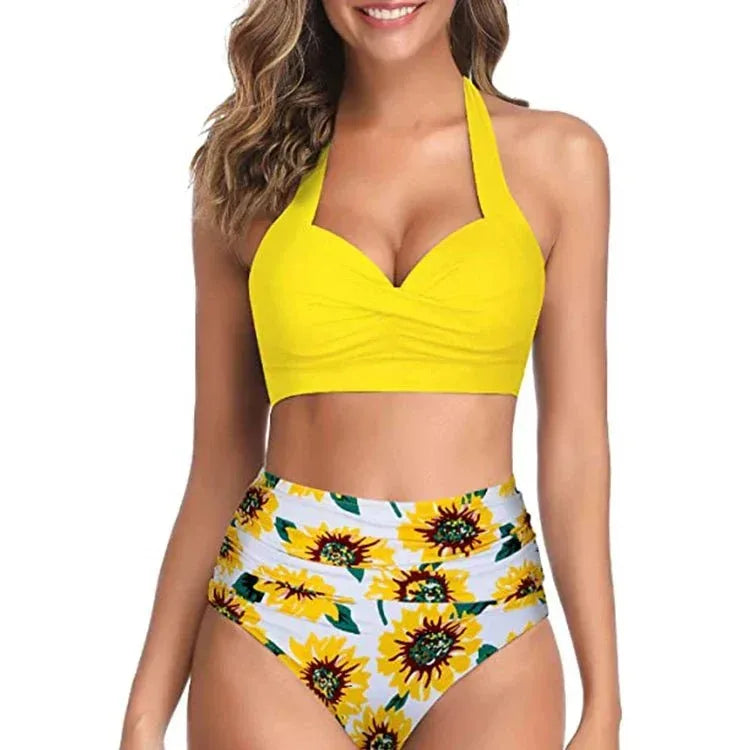 Women's Two Piece Swimsuits Athletic Halter Sporty Swimming Swimwear Triangle Sexy Bathing SuitsHigh Waist Bikini - Allen-Fitness