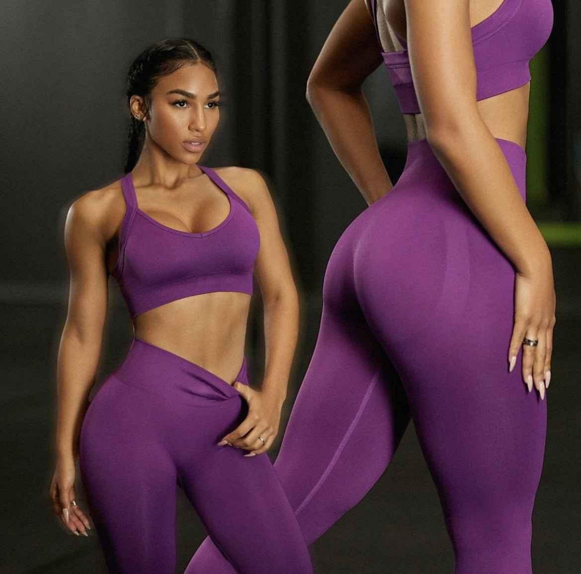 Women's sports two piece yoga suit fitness yoga set crop top and leggings gym training workout - Allen-Fitness