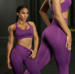 Women's sports two piece yoga suit fitness yoga set crop top and leggings gym training workout - Allen-Fitness