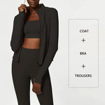 Plus Size Three-piece Athletic Wear Woman Xxl Size Sports Bra And Leggings Ladies Sexy Zipper Jacket Fitness Clothes Workout Set - Allen-Fitness