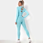 Women’s Camouflage Activewear Yoga Suit - 2 Pc Backless Long Sleeve Top & Seamless Leggings Set - Workout Clothes for Women - Allen-Fitness