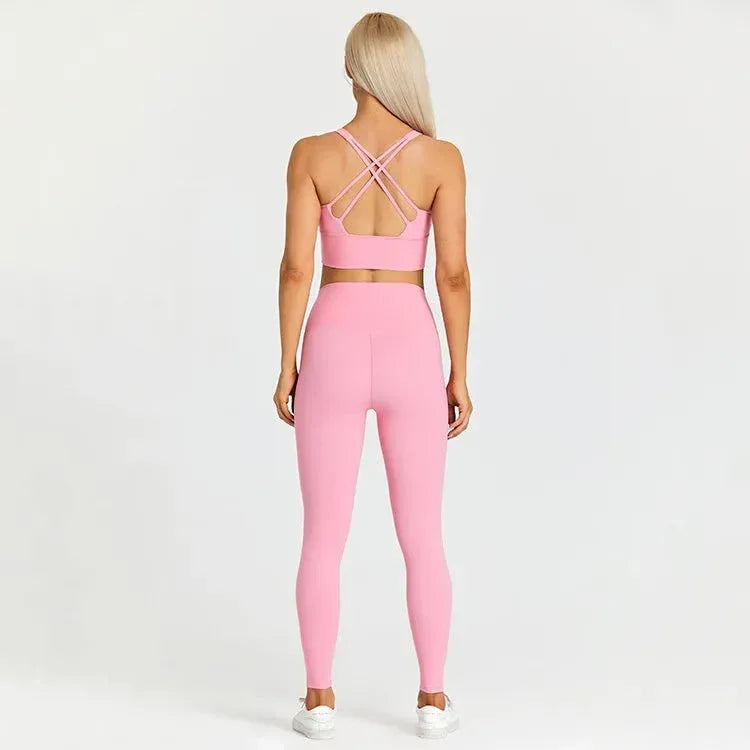 Women Training Gym Sports Bra Leggings 2 Piece Fitness Clothing Wear Yoga Sets - Allen-Fitness