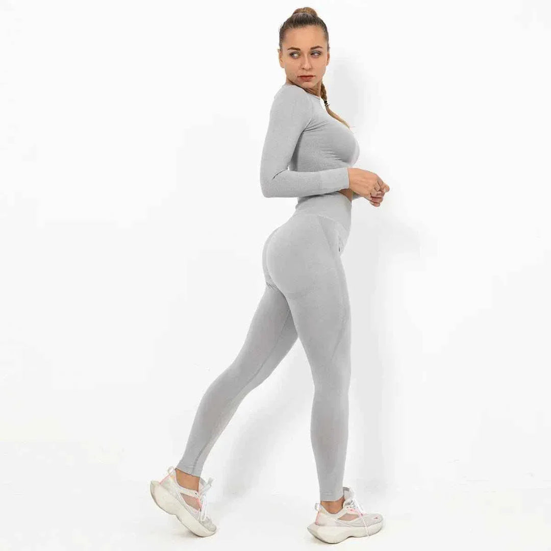 Women Seamless Long Sleeve Top And Leggings Set Yoga Workout Suit - Allen-Fitness