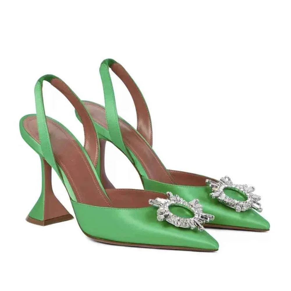 Women Sexy Luxury Rhinestone Sunflower Stud High Heels Dress Shoes Casual Ladies Kitten Heels Pointed Toe Sandals - Allen-Fitness