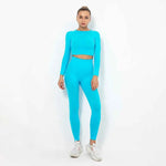 Women Seamless Long Sleeve Top And Leggings Set Yoga Workout Suit - Allen-Fitness