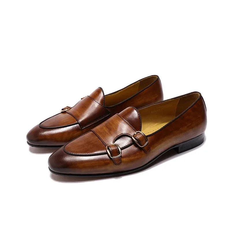 Special design stylish double monk strap slip on genuine leather men dress shoes - Allen-Fitness