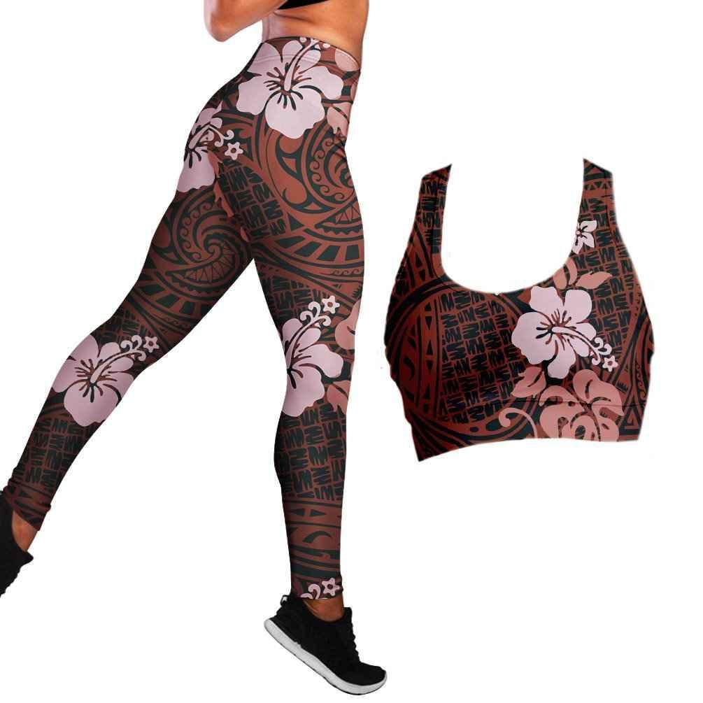 Polynesian Hibiscus Seamless Yoga Set Sports Bras Leggings 2 Piece Set Women Workout Clothes Workout Set for Gym