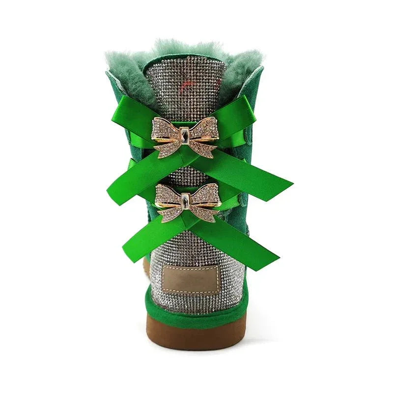 stylish winter boots for women in stock Sparkle with bow with jewel winter boots - Allen-Fitness