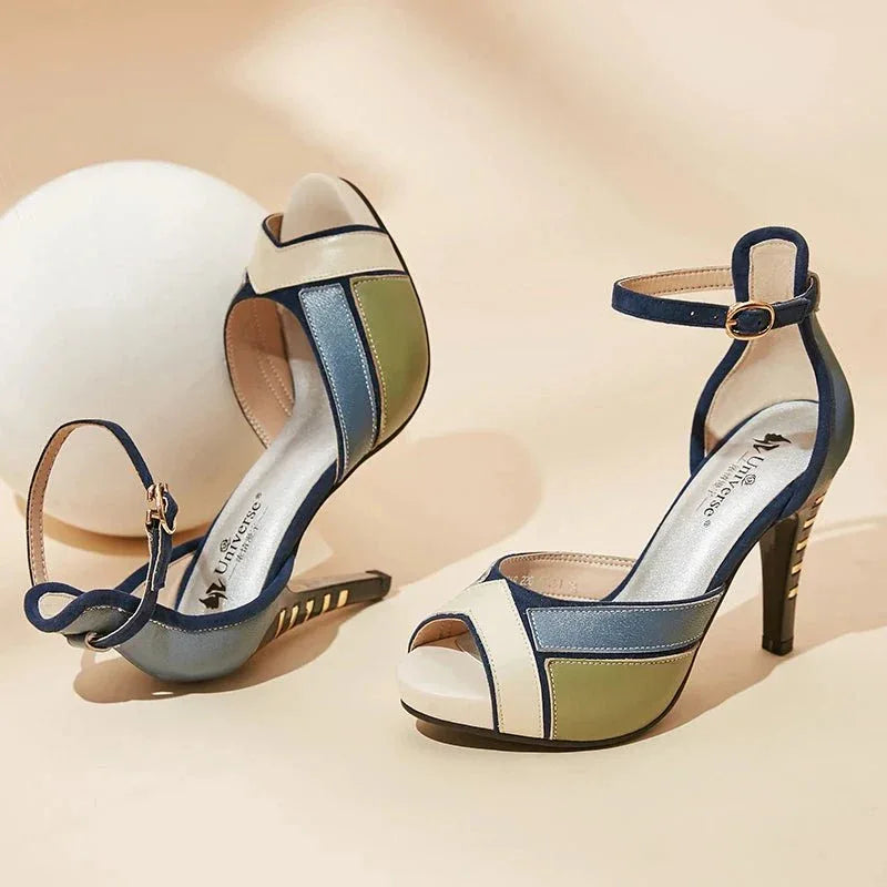 Women's high heeled+ Peep Toe Platform Ladies Leather Sandals - Allen-Fitness