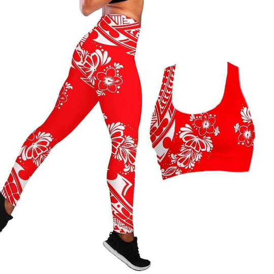 Polynesian Hibiscus Seamless Yoga Set Sports Bras Leggings 2 Piece Set Women Workout Clothes Workout Set for Gym