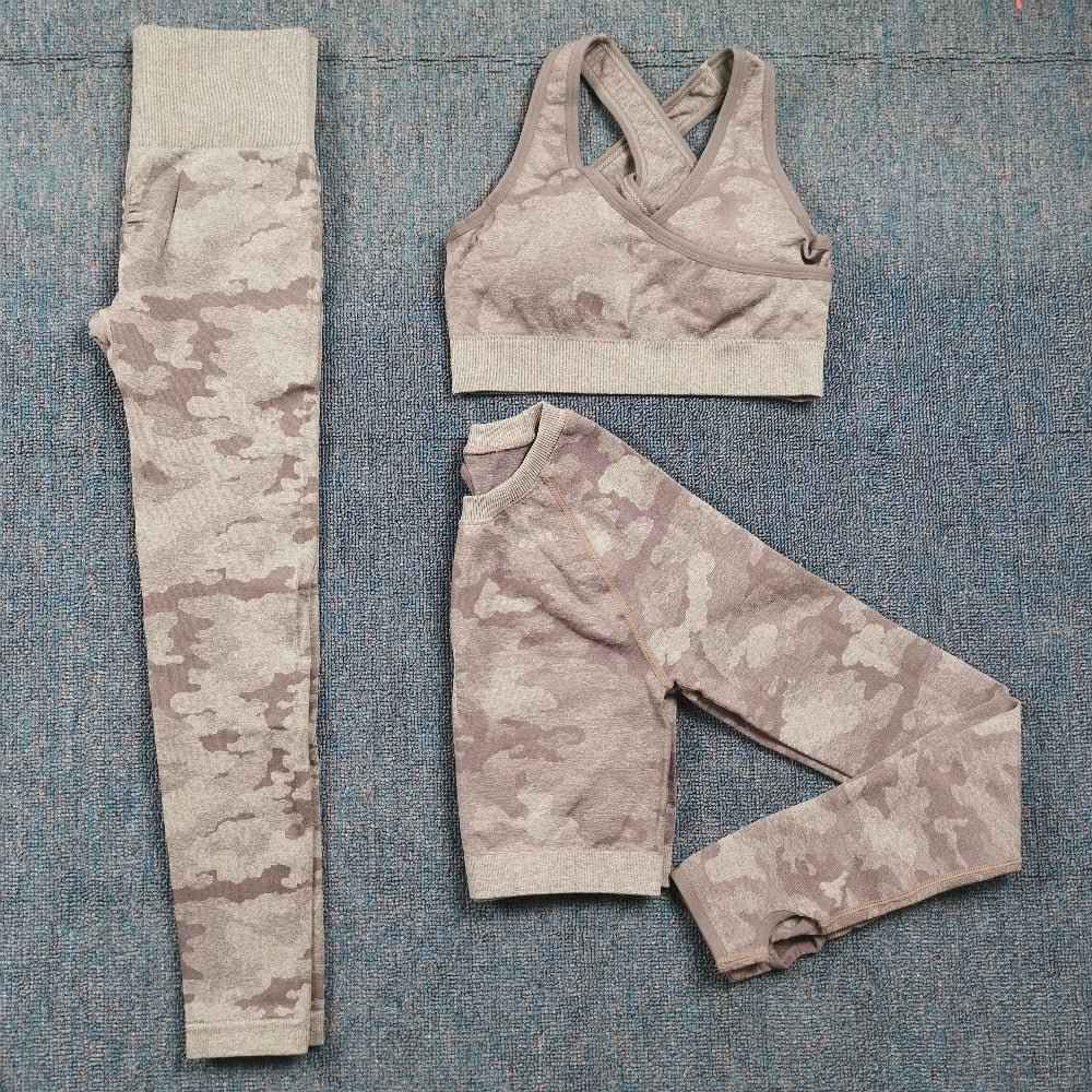 3PCS Camouflage Yoga Set for Women Seamless Fitness Yoga Bra Sports Bra High Waist GYM Camo leggings Pants Fitness Suits Workout