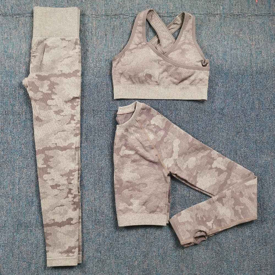3PCS Camouflage Yoga Set for Women Seamless Fitness Yoga Bra Sports Bra High Waist GYM Camo leggings Pants Fitness Suits