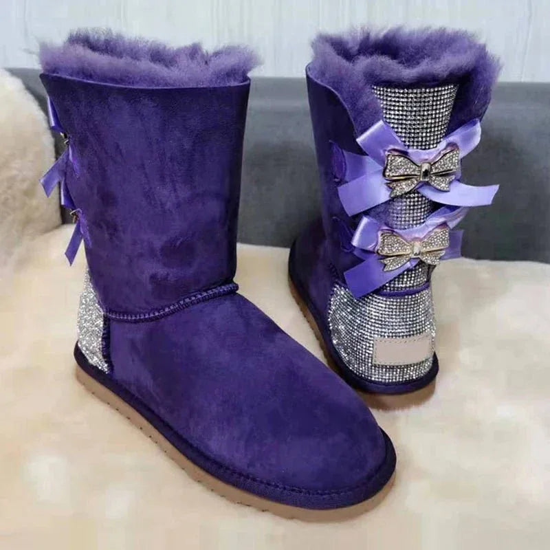 Warm winter boots outside two Bow pretty Women Boots, High Quality Warm snow boots in winter - Allen-Fitness