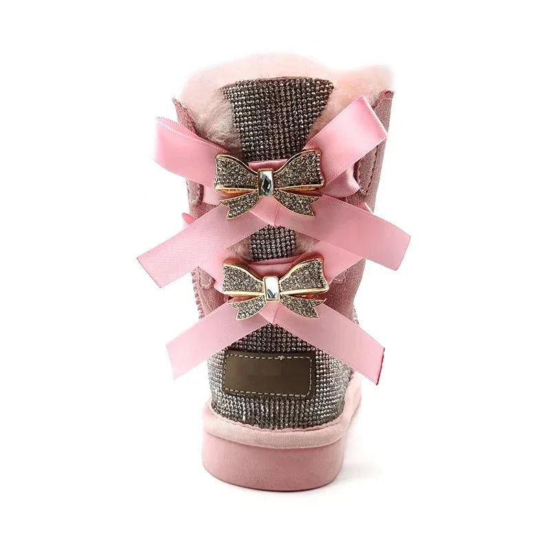 stylish winter boots for women in stock Sparkle with bow with jewel winter boots - Allen-Fitness