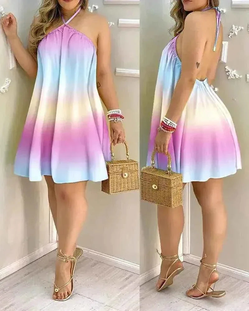 Summer Bohemian Style High Waist Pleated Short Skirt Dress - Elegant Casual Dress for Women - Allen-Fitness