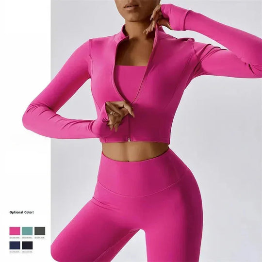 Women Popular New Design Long Sleeve Shirt Short Legging Bra Sports Gym Set Yoga Wear Set Fitness Set - Allen-Fitness