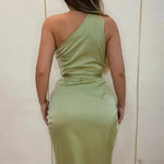 one shoulder bodycon dress satin surplice ruched casual women dress elegant - Allen-Fitness