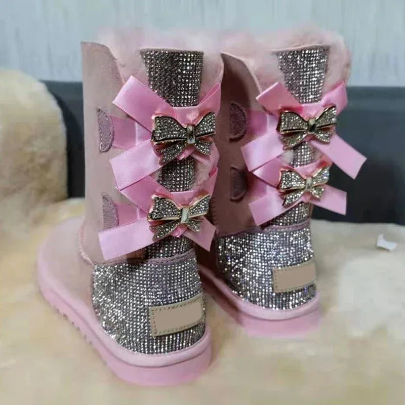 Warm winter boots outside two Bow pretty Women Boots, High Quality Warm snow boots in winter - Allen-Fitness
