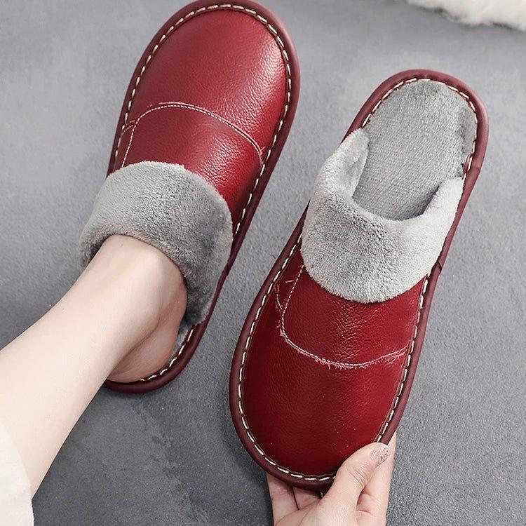 Winter genuine leather mens flip flops with custom logo leather slippers - Allen-Fitness