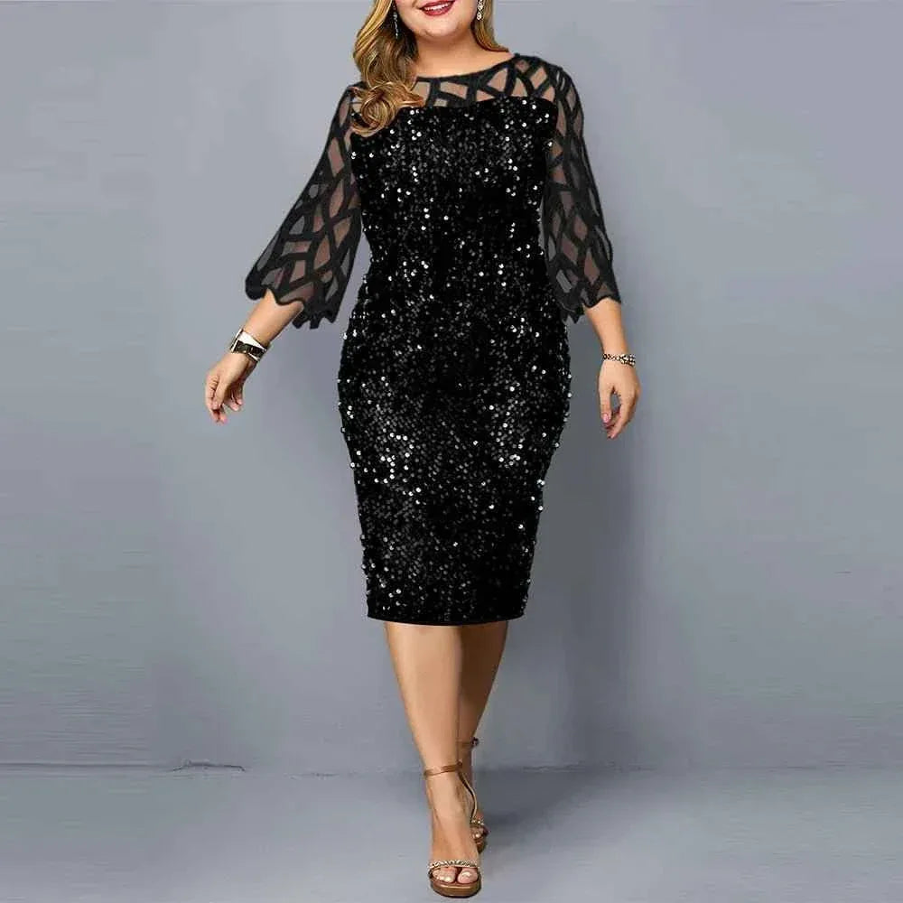 Women fashion plus size sequin party formal dress - Allen-Fitness