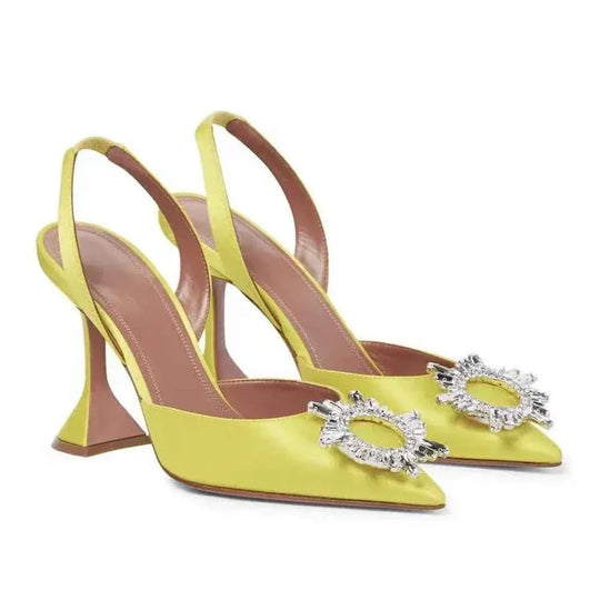 Women Sexy Luxury Rhinestone Sunflower Stud High Heels Dress Shoes Casual Ladies Kitten Heels Pointed Toe Sandals - Allen-Fitness