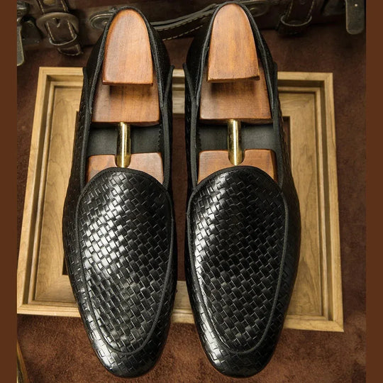 Luxury Genuine Leather Black Slip-On Loafers Shoes for Men - Allen-Fitness