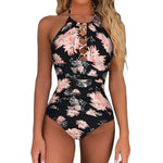 Hot Summer One Piece Swimsuit Sexy Floral Printed Women Halter Lace Up Swimwear Bathing Suit - Allen-Fitness
