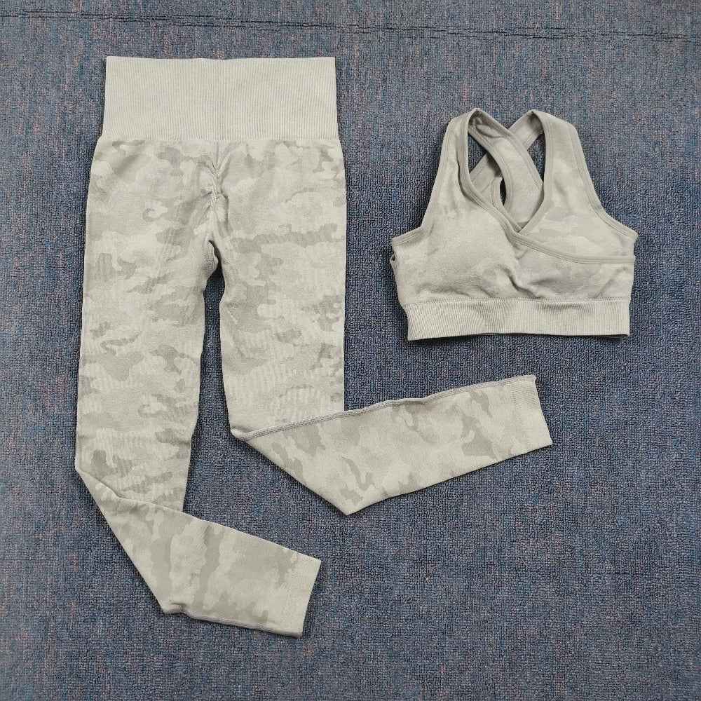3PCS Camouflage Yoga Set for Women Seamless Fitness Yoga Bra Sports Bra High Waist GYM Camo leggings Pants Fitness Suits