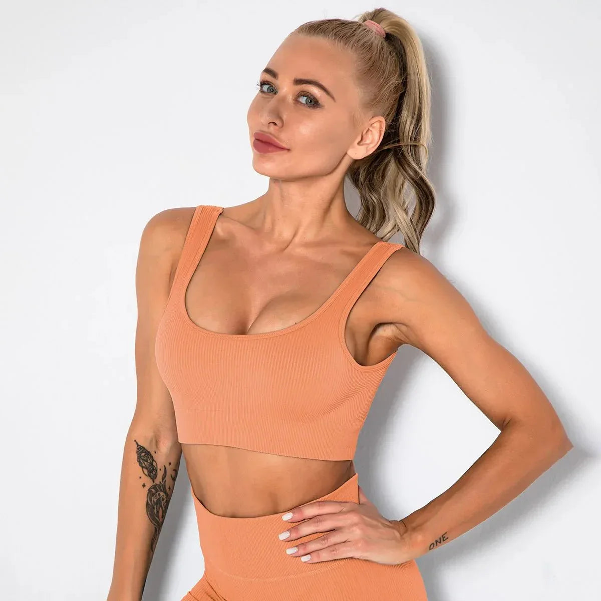 Summer Seamless Fitness Set - Sexy UV Neck Top With Leggings Activewear 2 Piece Women’s Gym Outfit - Allen-Fitness