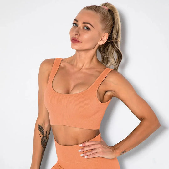 Summer Seamless Fitness Set - Sexy UV Neck Top With Leggings Activewear 2 Piece Women’s Gym Outfit - Allen-Fitness
