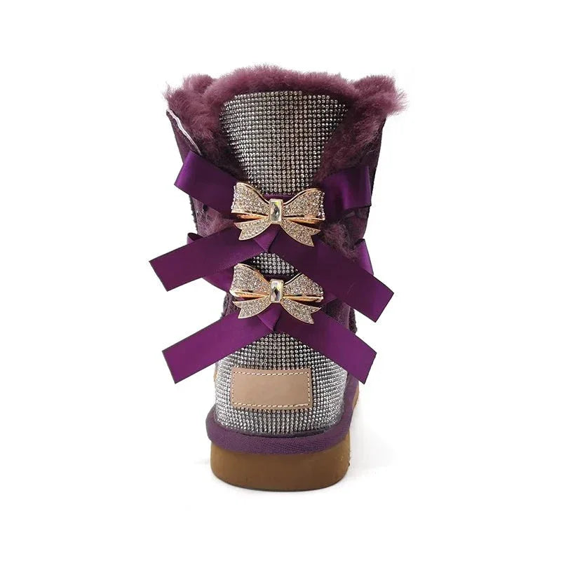 stylish winter boots for women in stock Sparkle with bow with jewel winter boots - Allen-Fitness
