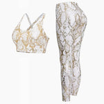 Fitness Sport Bra and Yoga Pants Set Snake Skin Gold Printing - Allen-Fitness
