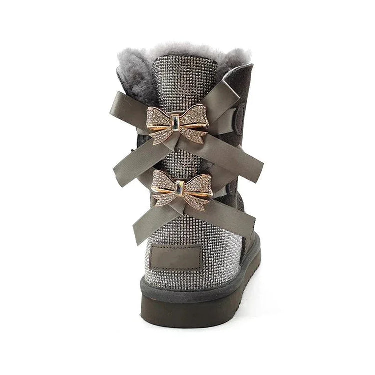 stylish winter boots for women in stock Sparkle with bow with jewel winter boots - Allen-Fitness