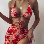 Women Swimwear High Waist Halter Logo Printed Swimwear in Turkey 3 Piece Bikini New Print Lace Up Swimsuit Cover Up - Allen-Fitness