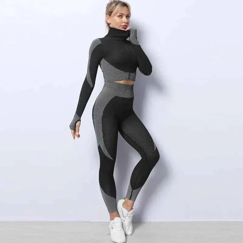 Women Long Sleeve and Pants Leggings Set Fitness Training Wear - Allen-Fitness